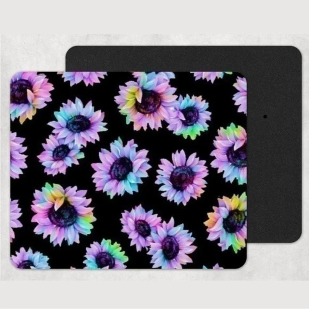 BLACK Rainbow Sunflower Mousepad
